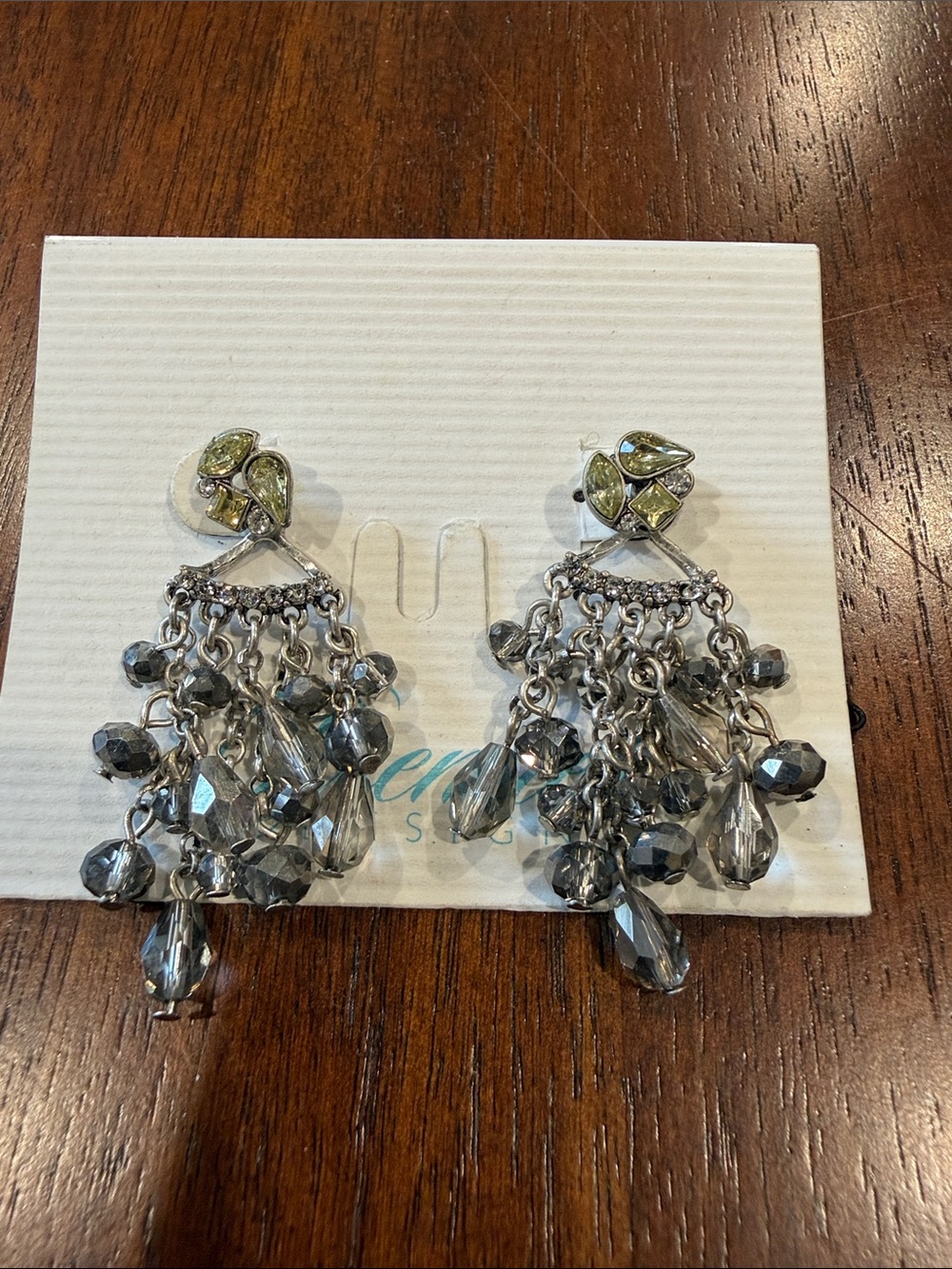 Premier Designs Tribeca Silver Chandelier Earrings with Light Green Accents